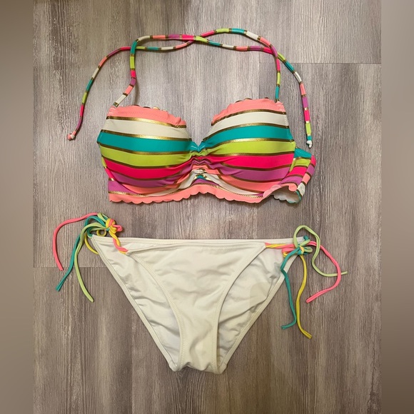 Victoria’s Secret rainbow stripped getaway side tie bikini 34C/Small - Picture 1 of 3